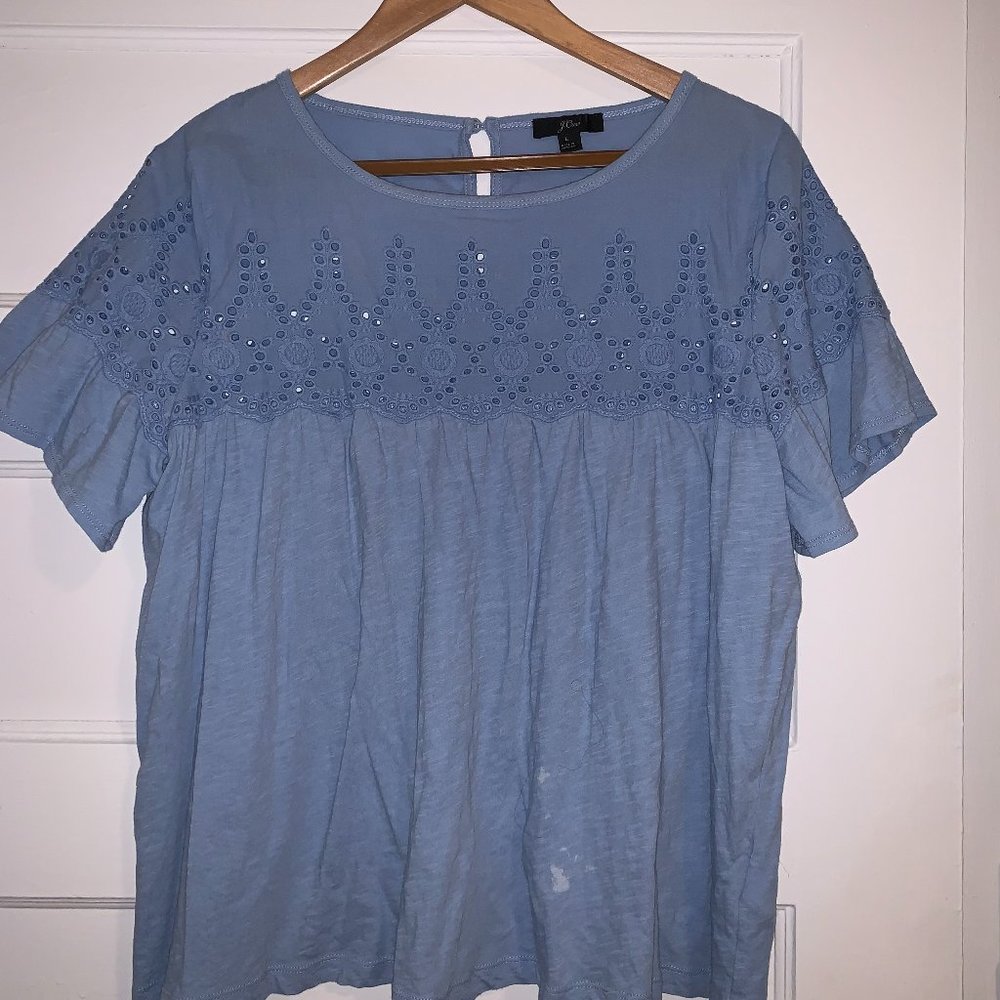 JCrew Blue Eyelet Flowy Top